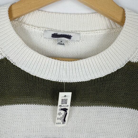 Madewell Sweater Womens Medium White Green Stripe Loose Knit Crewneck - Picture 5 of 14
